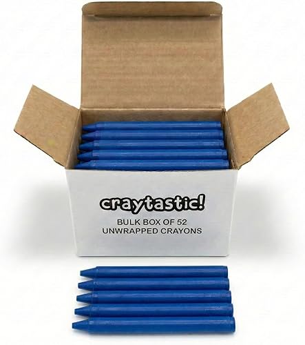 Craytastic! Caja de 52 crayones sin envolver a granel (azul) para manualidades, fiestas, niños, crayones sin papel, sin envoltura de papel, prueba
