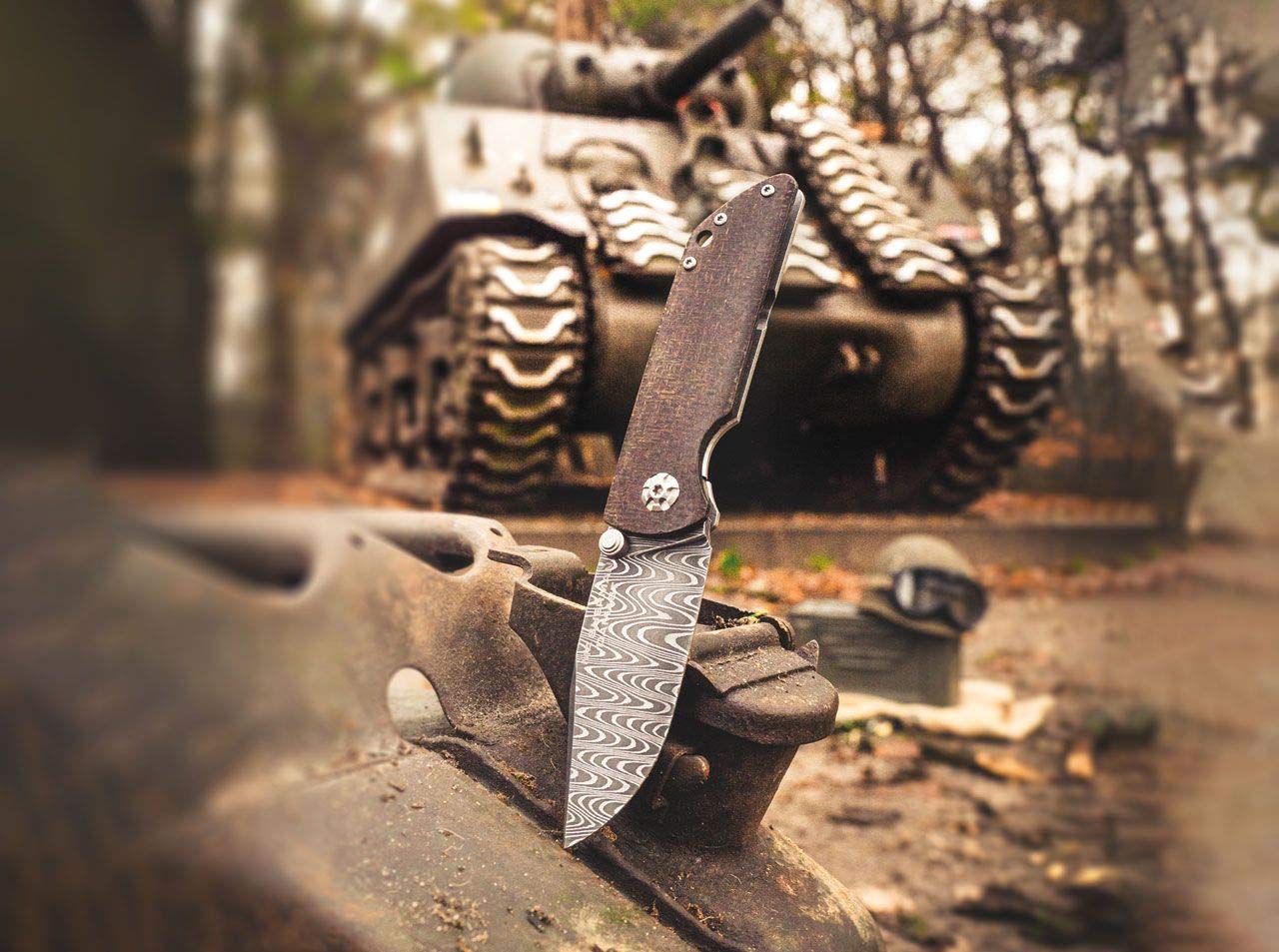 Böker Manufaktura Solingen M4 scyzoryk ze stali damasceńskiej Sherman/Micarta, czarny, długość ostrza: 7,70 cm, 110662DAM