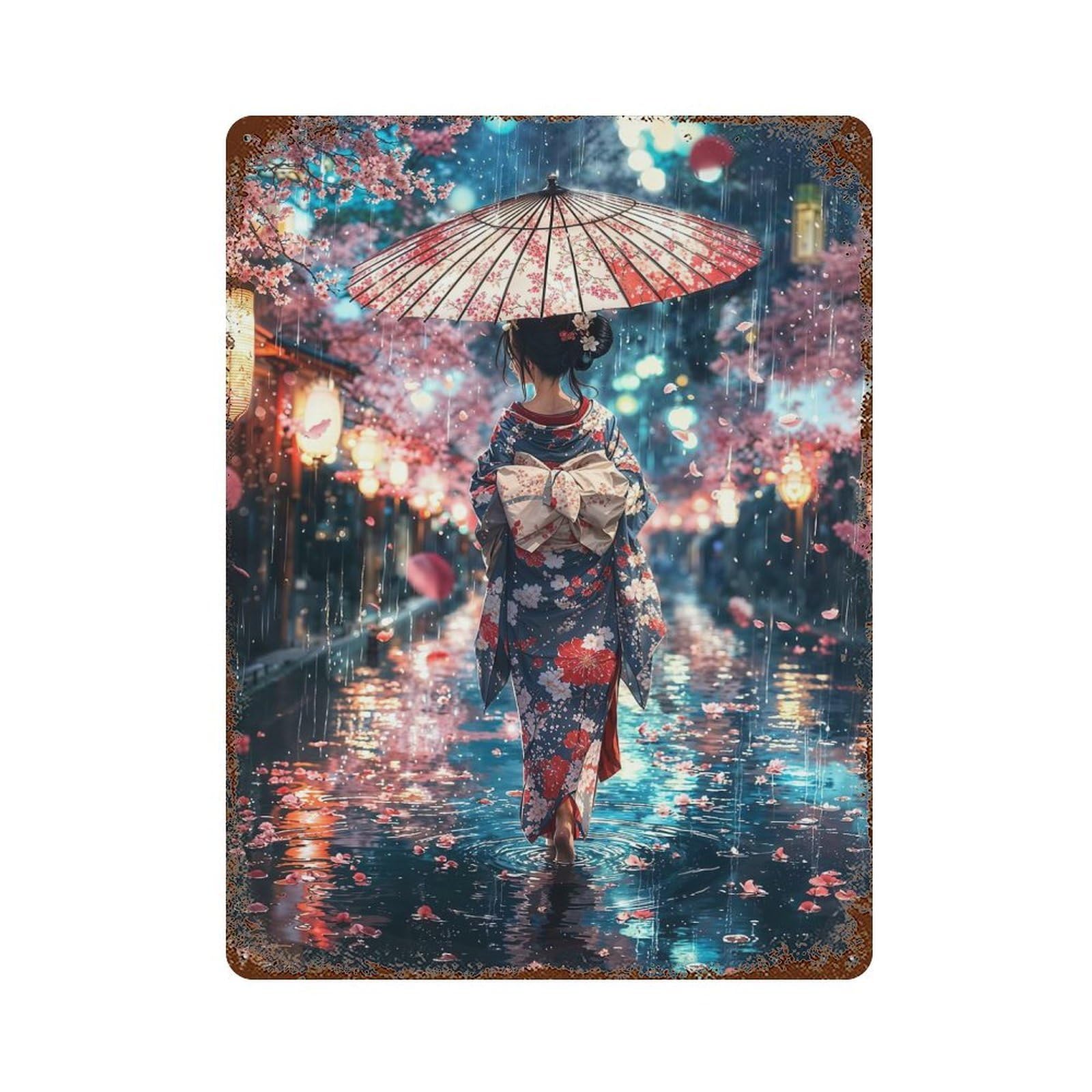 Rusty Metal Tin Sign with Through The Rain, She Blooms Design 15.7"x11.8", for Farmhouse, Kitchen And Entryway Decor, Rustic Home Decor