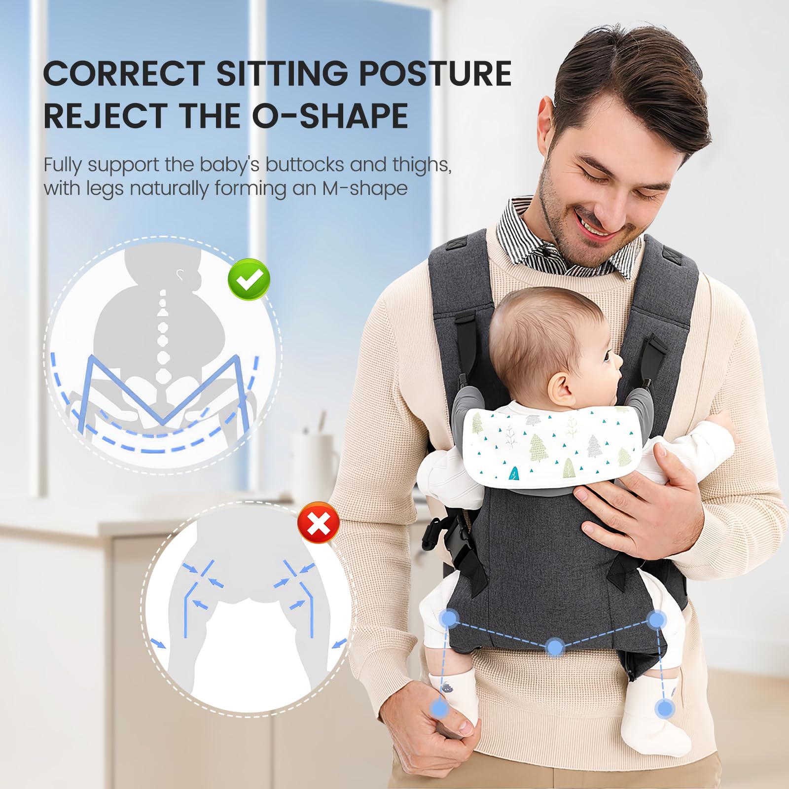 Babytrage, Baby Carrier for Newborns Trage Baby Ergonomische für Kleinkinder Tragetuch Baby Neugeborene mit verstellbarem Hüftgurt Schulterriemen Vorne und Hinten Tragen für 1-36 Monate (Grau)