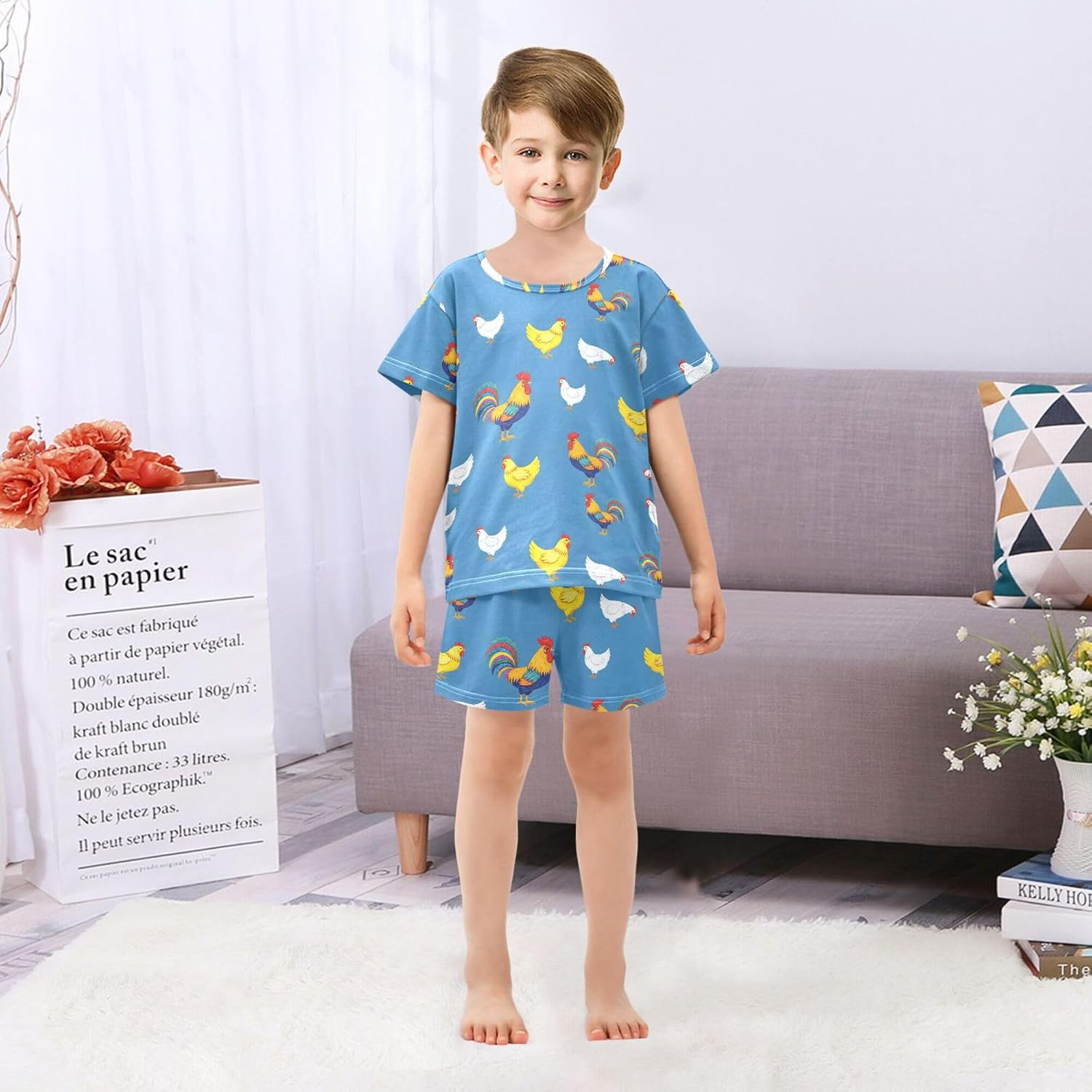 Pajama Short Sets Cartoon Animals Cotton Sleepwear with Pockets Short Sleeve PJS Loungewear 5-14T