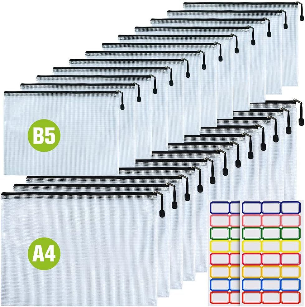 B4/B5 SizePlastic Mesh Zip File Bags, Waterproof Tear-Resistant Document File Folders,Zipper Documents Pouch Document Organizer Bags for School Office Home Travel Storage