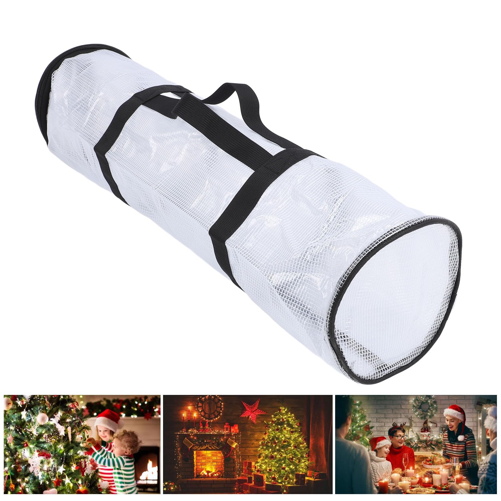 FAUOSWUK Wrapping Paper Storage Bag 80 x 16cm Portable Wrap Organizer Large Capacity Foldable Wrapping Paper Container with Transparent Design (Transparent White)