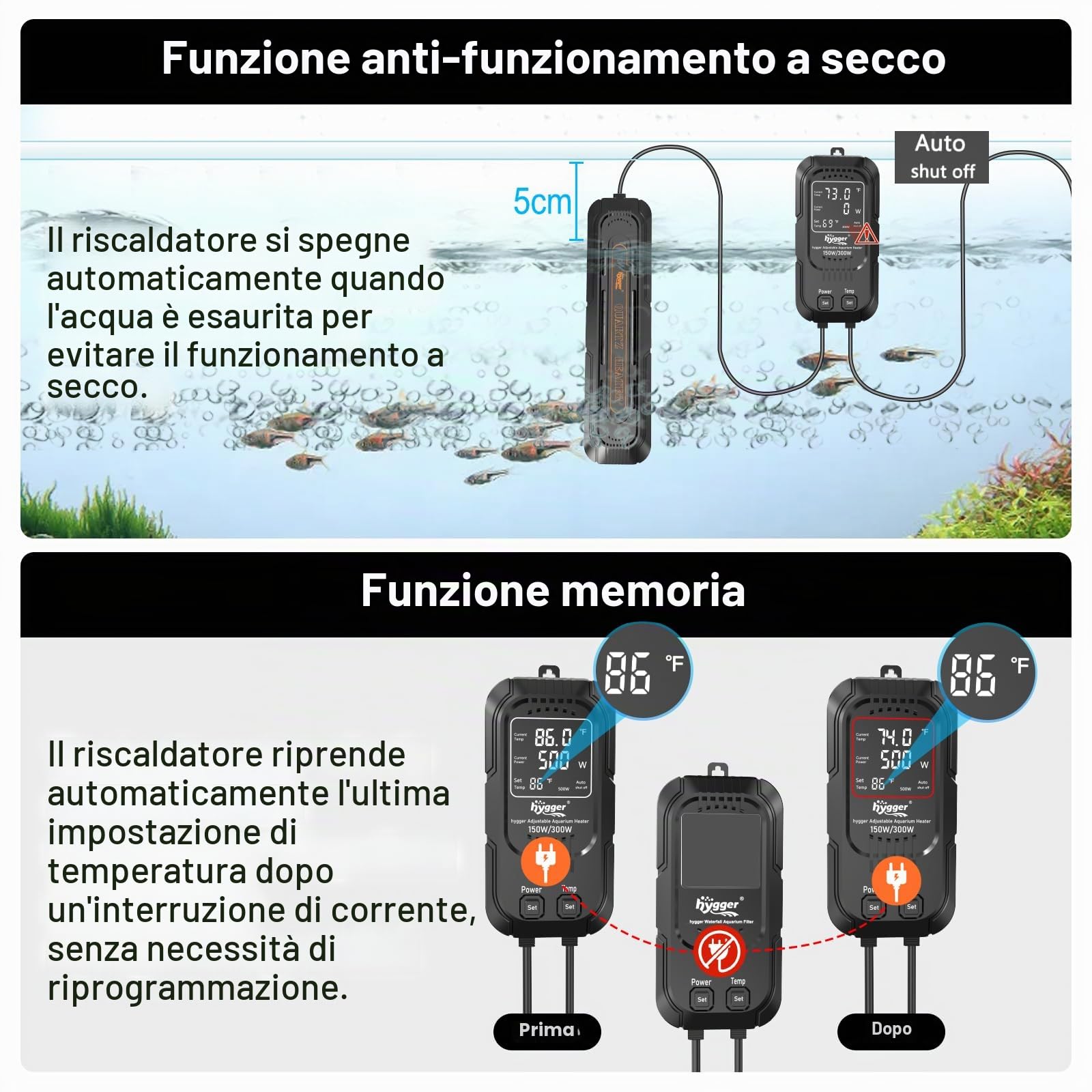 hygger Riscaldatore per Acquario con Potenza Regolabile 500W/1000W,Sommersibile Riscaldatori per Acquari con Controller per Acquari Dolce o Salata da 400-800Litri