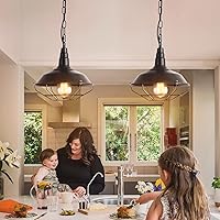 Vista 8 de Industrial Pendant Lights 2 Pack Farmhouse Pendant Lights with Adjustable Chain, D10.2 Rustic Pendant Lighting Barn Black Metal Hanging Lights with