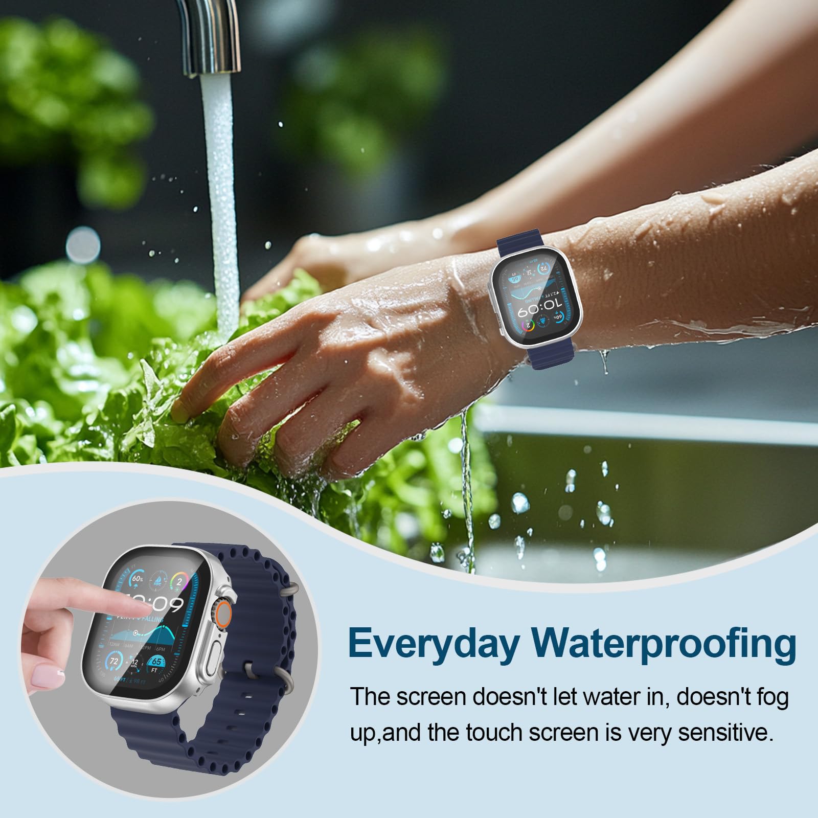 YIJDACASE Custodia impermeabile 2 in 1 per Apple Watch, protezione schermo 49 mm Ultra/Ultra 2 accessori con pellicola protettiva in vetro temperato e copertura paraurti in PC compatibile con iWatch
