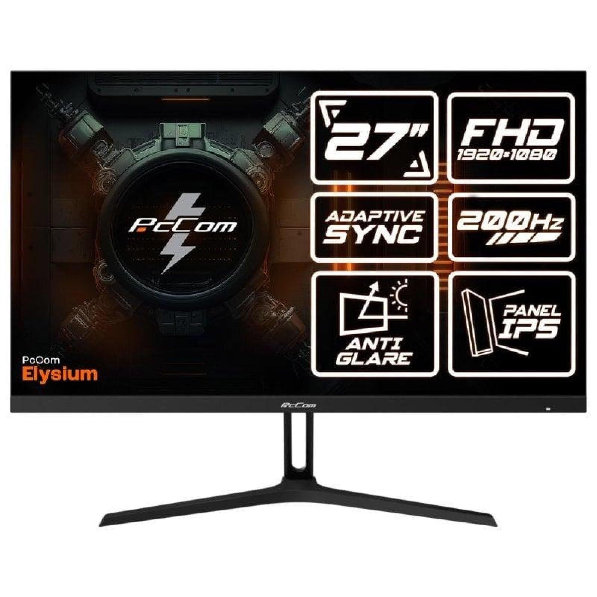 PcCom Elysium Monitor Gaming 27 Pulgadas Fast IPS Full HD 1920x1080, 200Hz, 1ms GTG, Adaptive Sync, HDR, HDMI 2.1, DisplayPort 1.4, VESA, Monitor para PC Gaming Competitivo