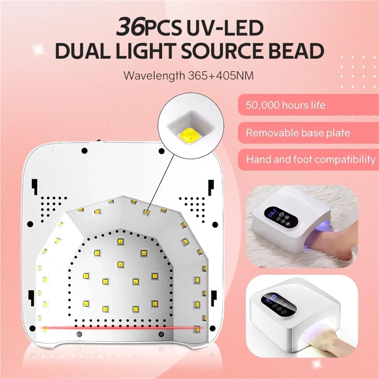 Lampa do paznokci 36LEDS 72W UV LED Suszarka utwardzania lakieru żelowego Akumulatorowa lampa żelu manicure Praktyczny(Built-in Battery)