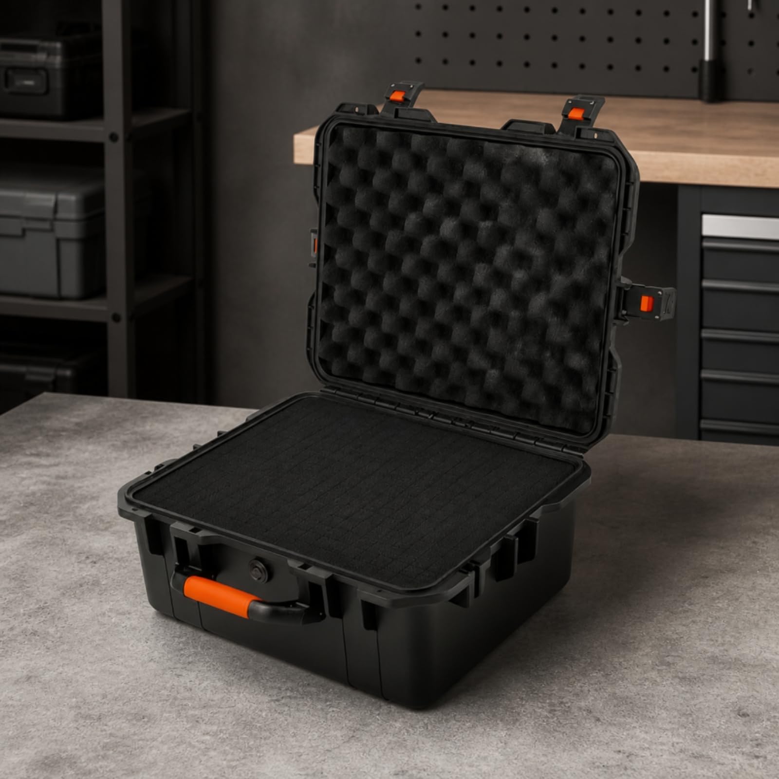 Maletín Rígido Seguro Maletín Protector con Pestillos Portable Estuche Rígido para Rescates, Viajes, Sin Asa Retráctil con Espuma De Rejilla