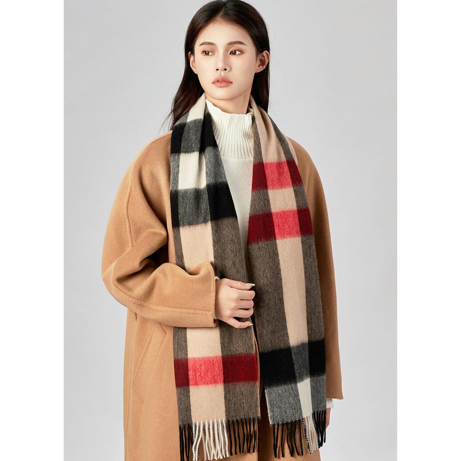 Sciarpa Donna Sciarpa da Donna Scialle di Lana Sciarpa Scozzese Calda E Morbida da Uomo E da Donna Regalo da Uomo E da Donna 180 * 30 Cm-Claret