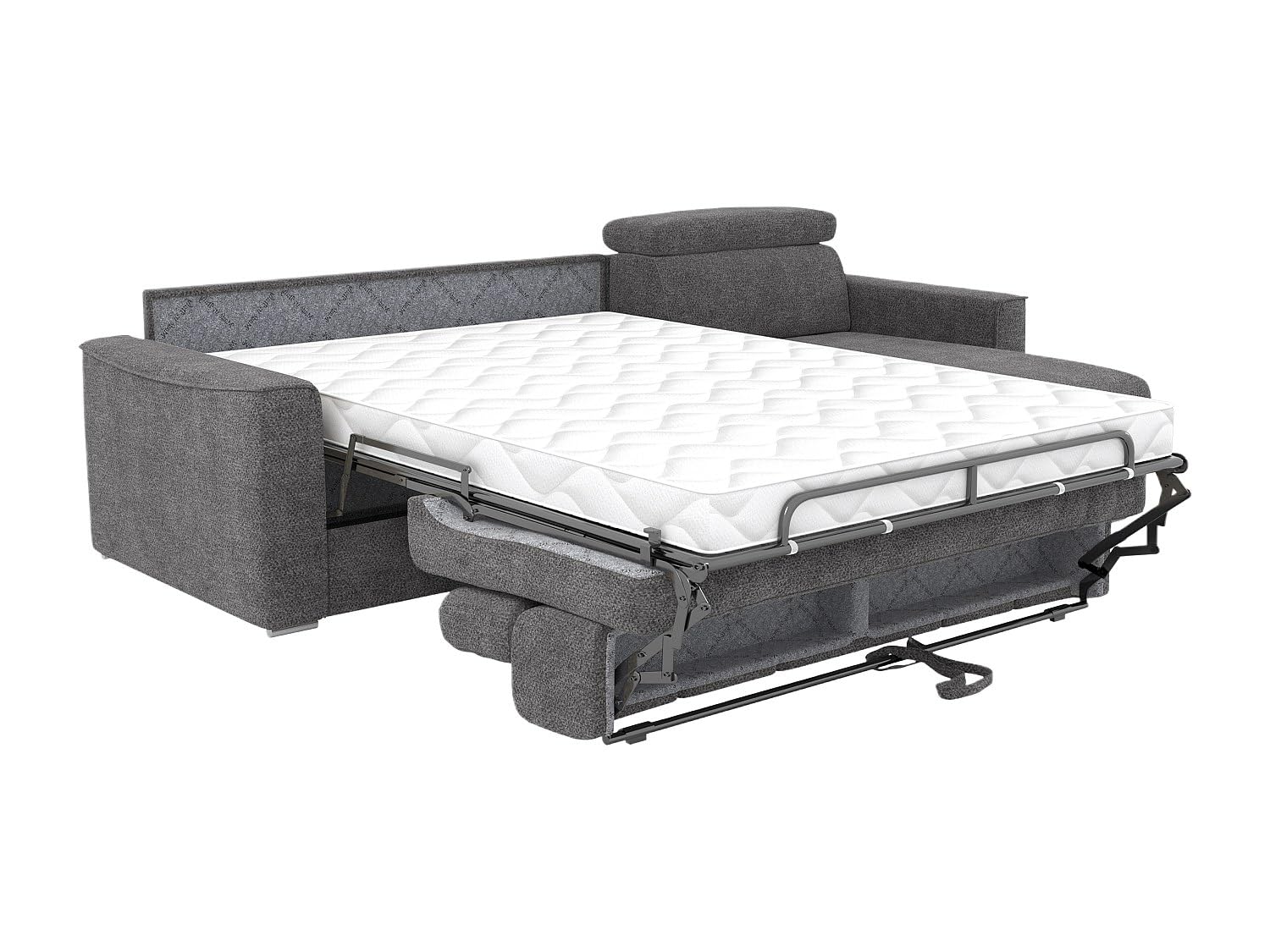 Vente-unique-Sof· esquinero Reversible Convertible Express en Tela Chenille Gris Antracita - Cama 160 cm - ColchÛn de 14 cm Vizir