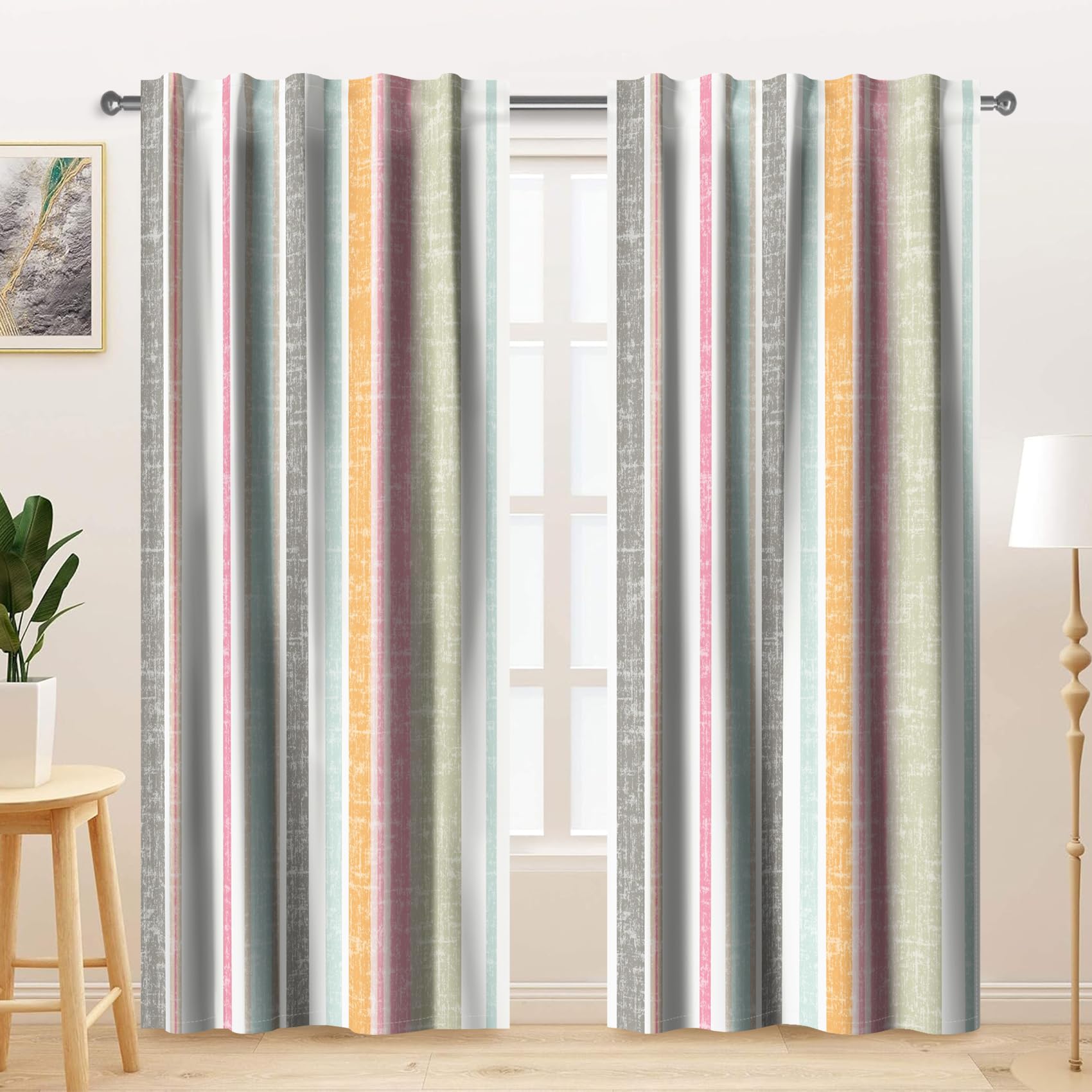 Kzzfqxb 140x229cm Tende moderne 2 pannelli, strisce colorate, colore unito, a righe, rustiche, rurali, in lino, drappeggiate, per soggiorno, camera da letto, decorazione semplice