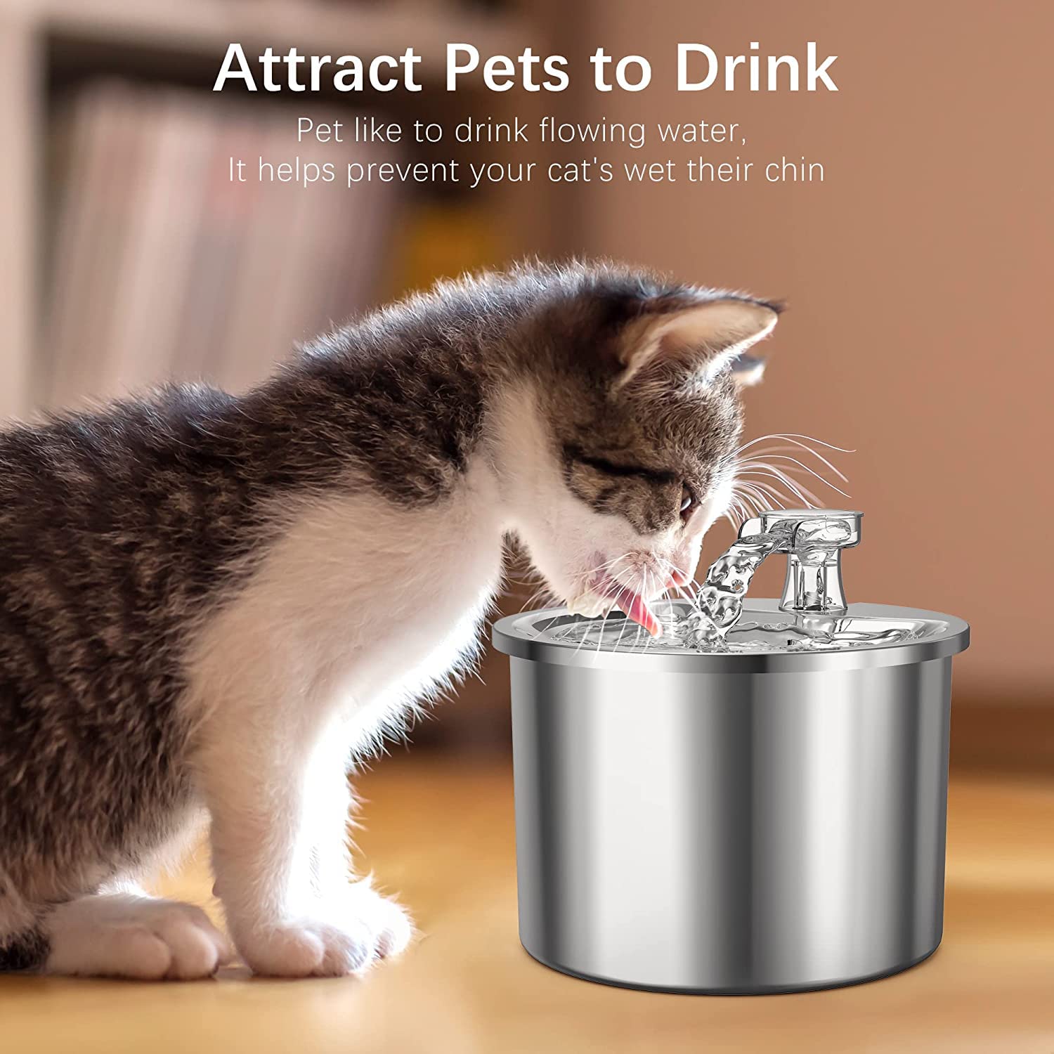 Cat Water Fountain - 67Oz/2L Automatic 304 Stainless Steel Pet Water Fountain, Ultra-Quiet Pump and 4 Replacement Filter - image 5