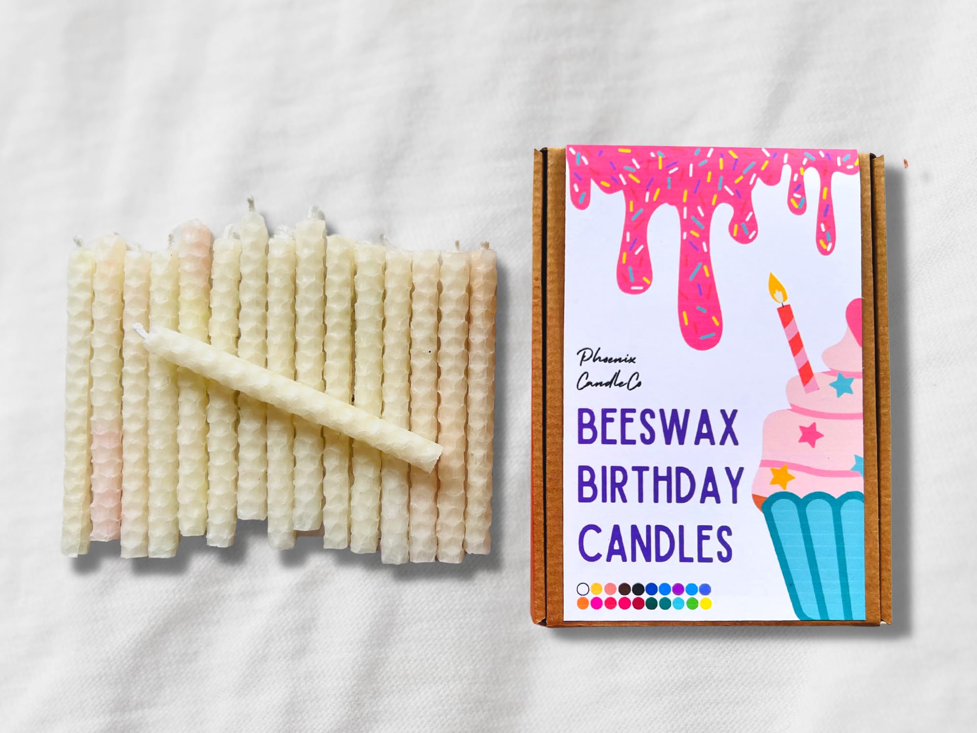 x16 Beeswax Birthday Candles | Hand-Rolled | Eco-Friendly (White)