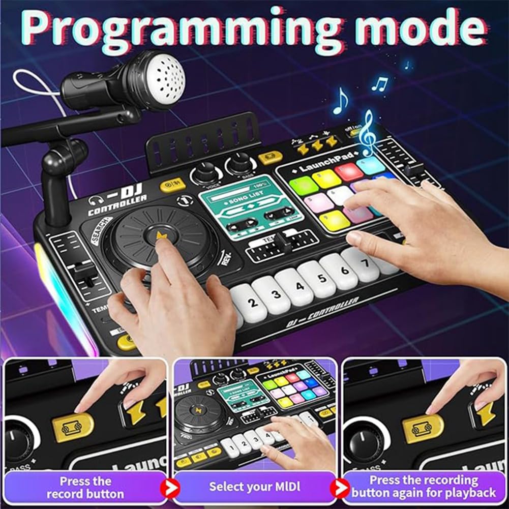 Tastiera Elettronica con Bluetooth Controller DJ Turntable Mixer per Bambini con Microfono Strumento Musicale Regalo per Bambini Giocattolo