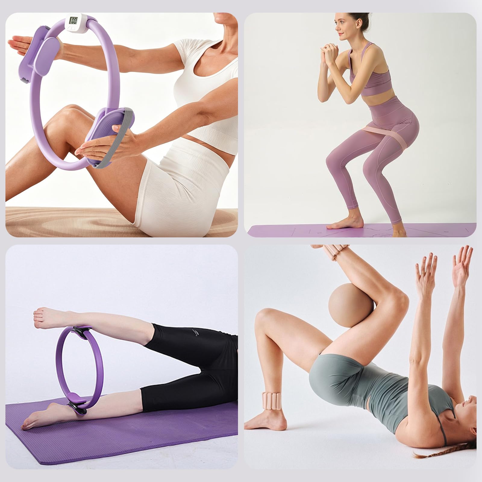 Pilates Kit, Anello Pilates da 14''/35cm Pollici con Palla Mini Pilates,3pcs Fascette Resistenza per Forza Flessibilità,Stabilità e Tonificazione Corporea Attrezzi da Palestra con Display