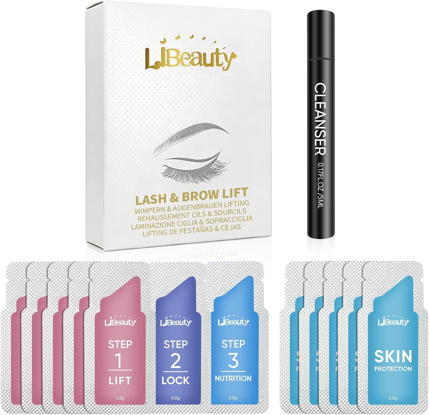 Libeauty Korean Brow Lamination Kit & Lash Lift Kit, Korea Based Lotion, 20 Pcs Sachets Individual Packets, Eyelash Perm Solution with Mild Formula - Easy to Use (Refill Set)