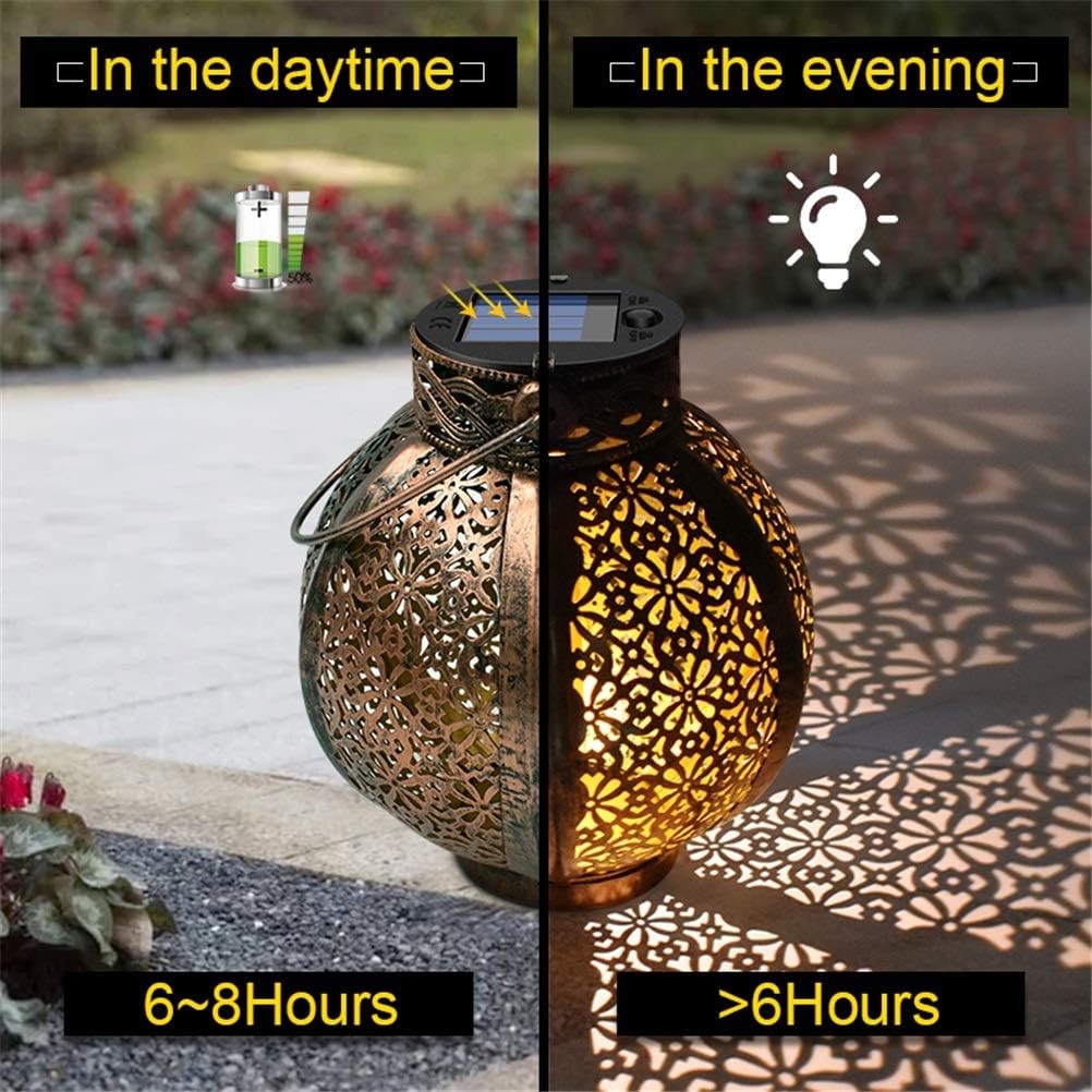Wall Light Hanging Solar Lanterns Retro Hollow Solar Lights with Handle Outdoor Solar Garden Lights Decor for Yard Tree Fence Patio Bronze