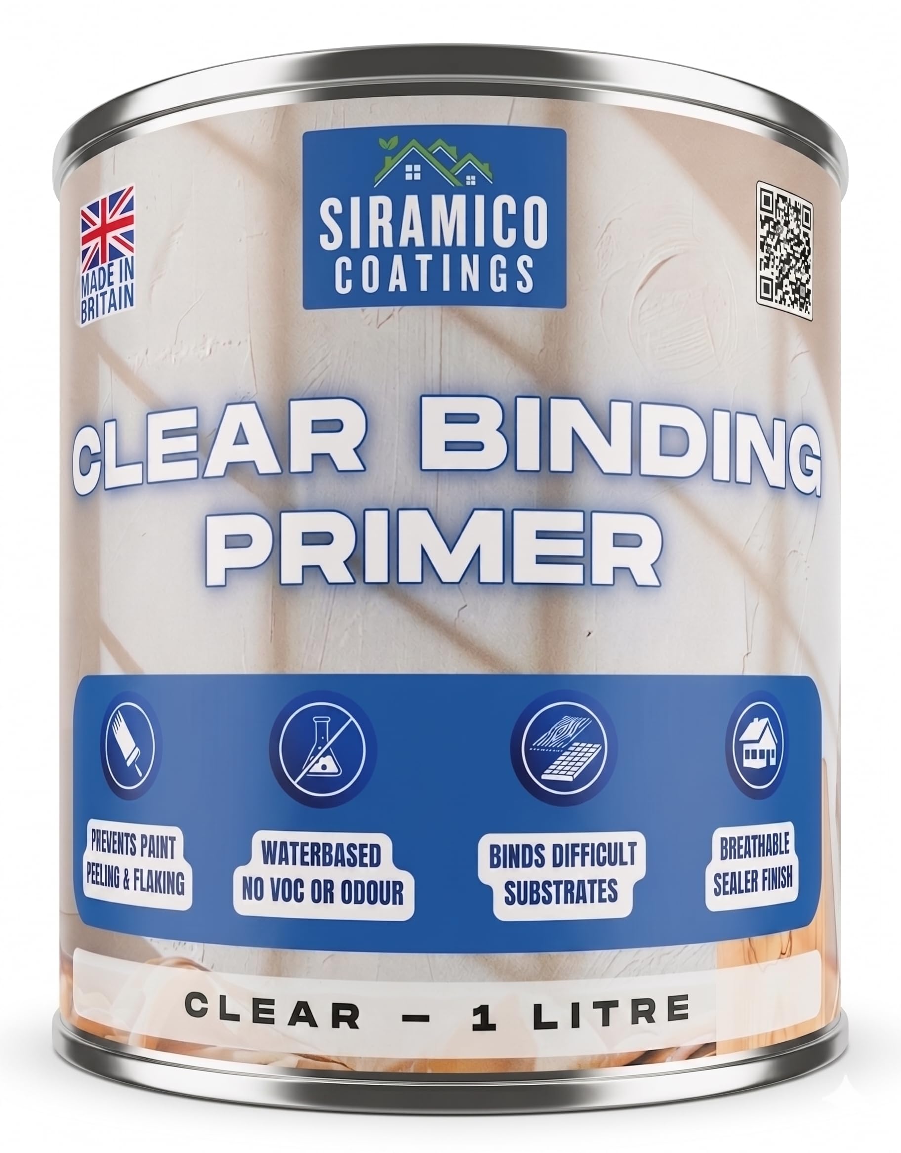 Siramico Coatings Clear Binding Primer I 1 Litre I Water-Based Acrylic Sealer & Surface Stabiliser For Peeling Paint, Flaking Plaster, Chalky Walls I Deep Penetration, Breathable & Durable Bond