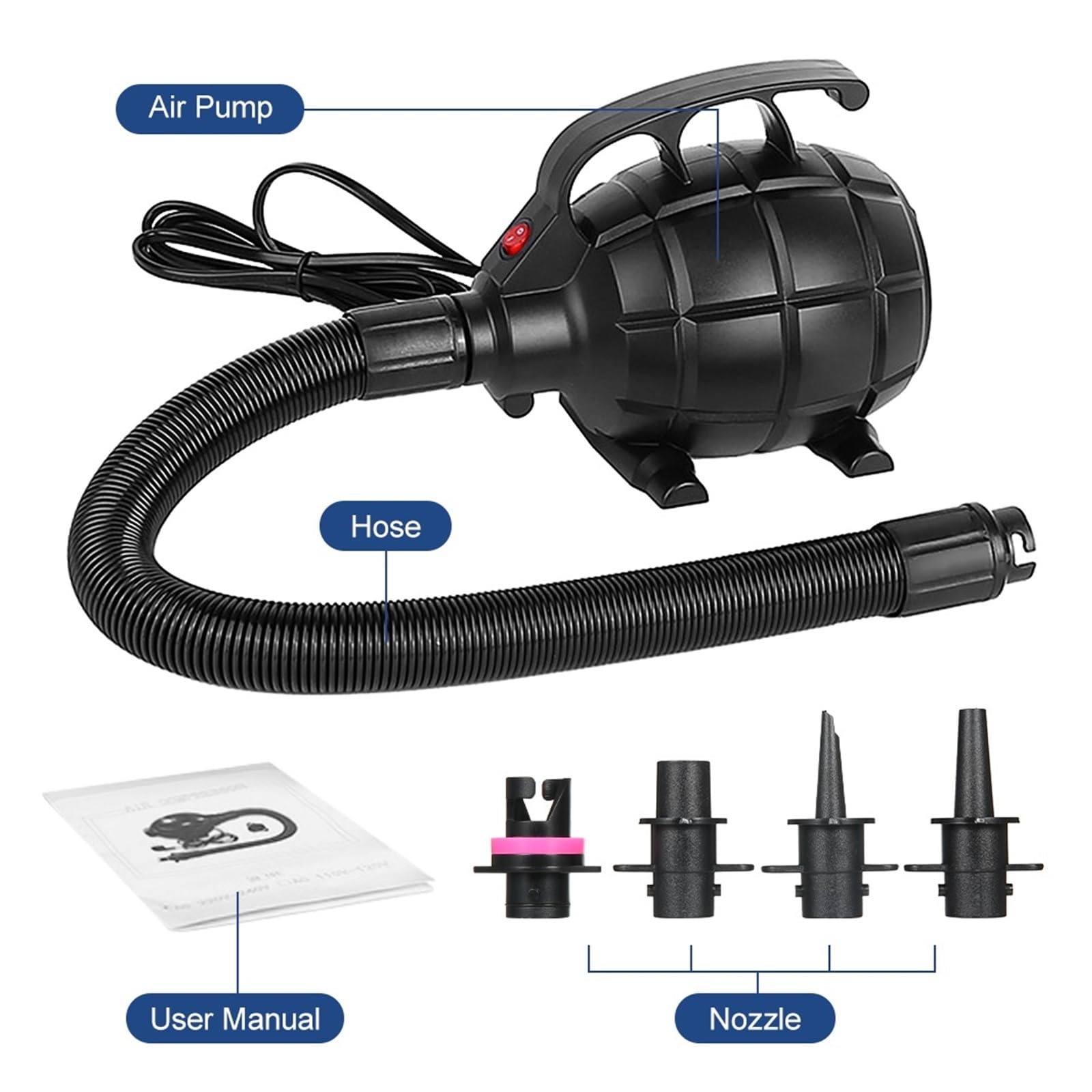 Pompa Elektryczna Do Materacy Pneumatycznych, Szybkie Pompowanie, Pompka Powietrza, Inflator, Deflator Z 4 Dyszami Materaca Pneumatycznego, Tratwy, Łodzi Szybka Inflacja I Deflacja