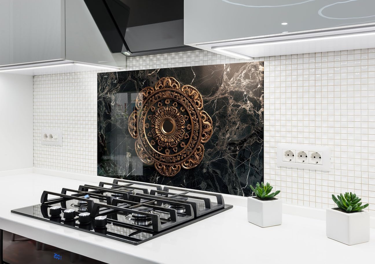 Myphotostation Tempered Glass Splashback 23.5Wx12H'-Dark Abstract Backsplash Design Cooker Wall Backsplash Panel Glass Splashback for Kitchen Panel Design Marble Splashback Stove Wall Protector