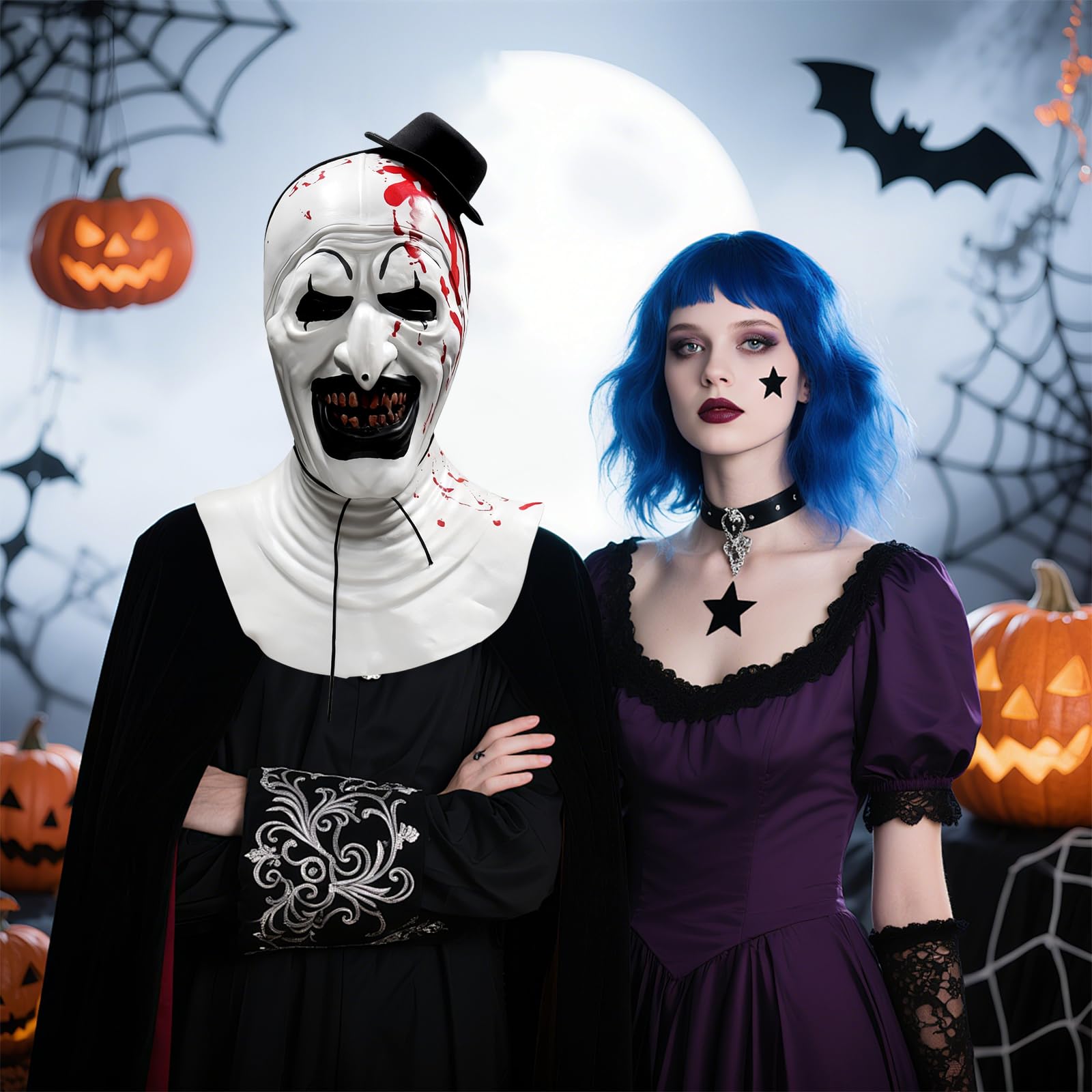 SUPRROW Halloween Clown Mask - Terrifier Art with Headscarf & Hat, Abundant - Image 4