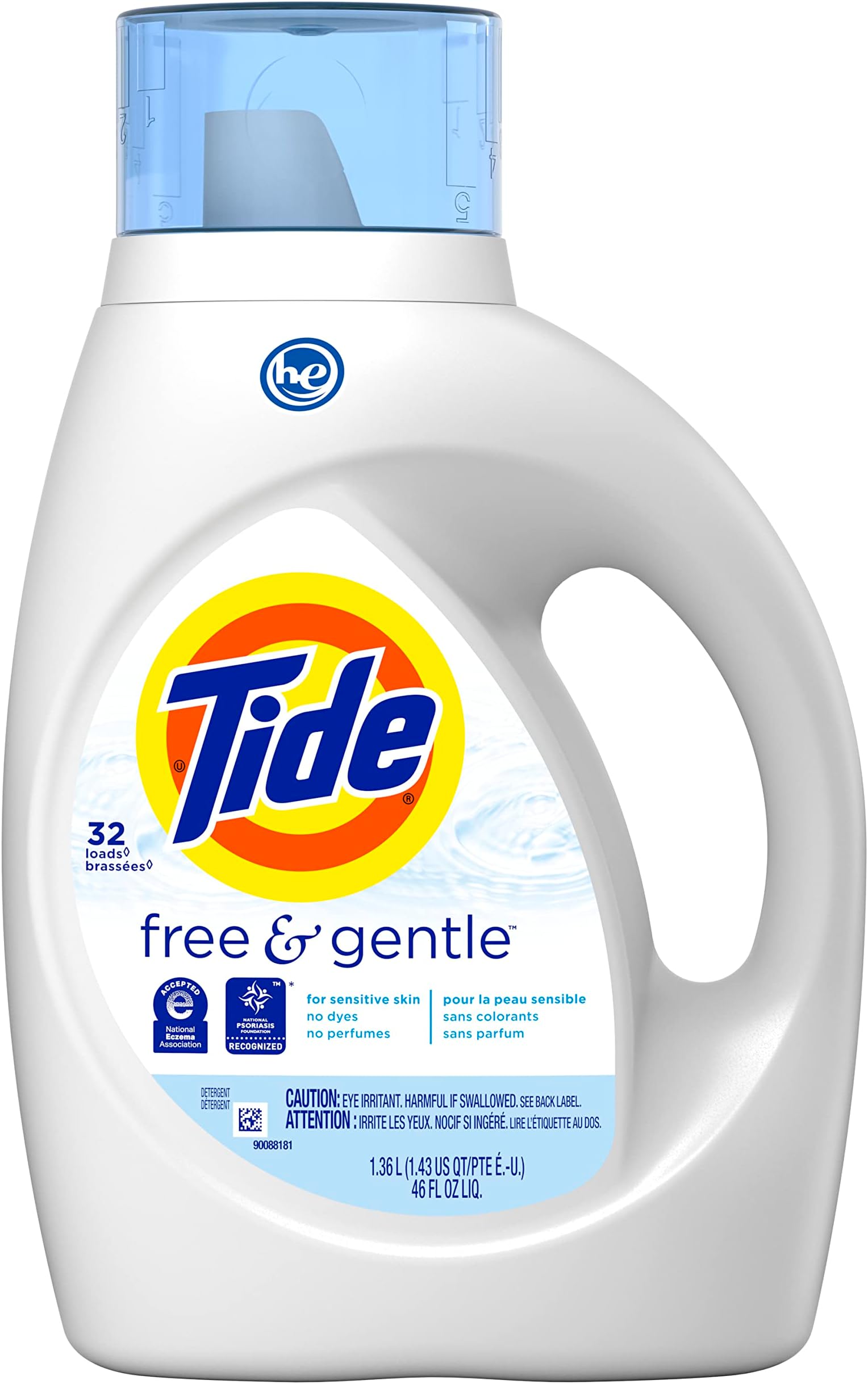 Free & Gentle Liquid Laundry Detergent, 32 loads 46 fl oz, White, (41825)