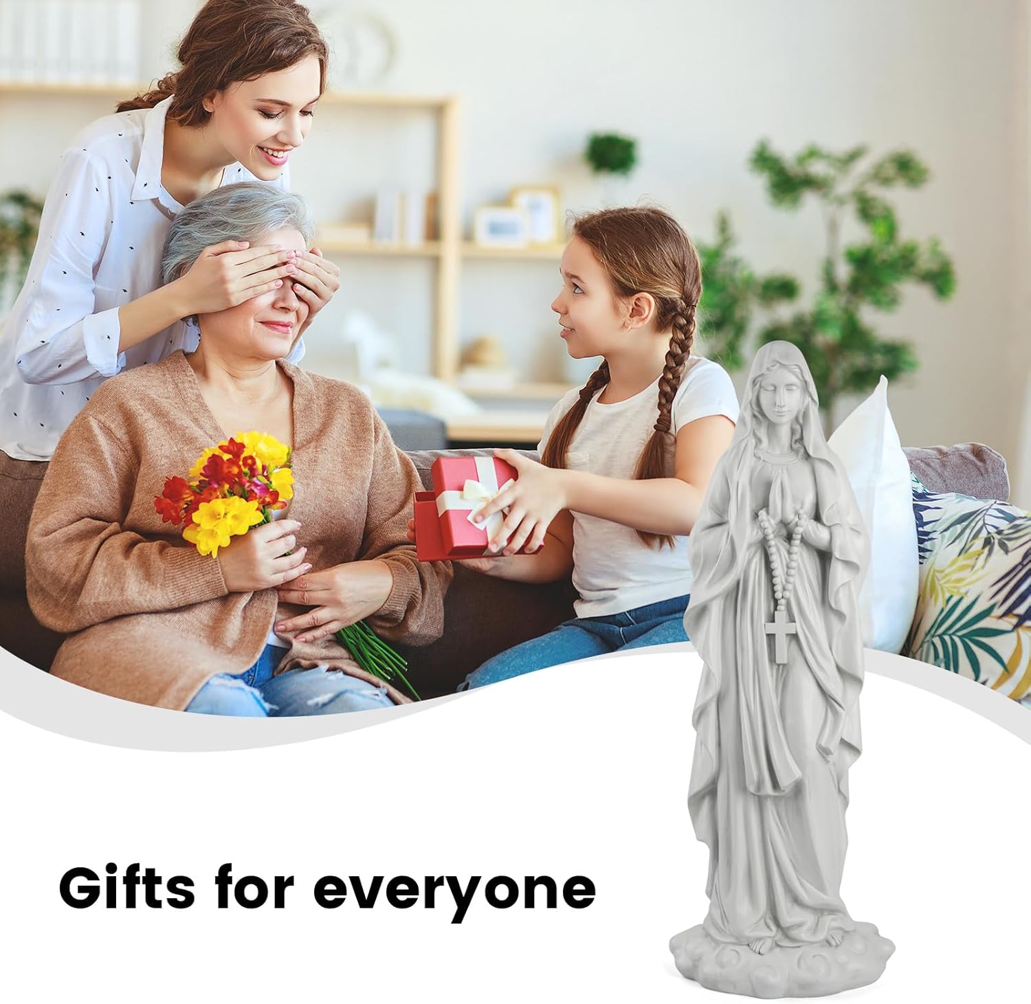 Virgin Mary Praying Statue 31.49 Inch Tall Outdoor Garden Religious Garden Statue Mary Statue Outdoor Yard Patio Deck Home Entryway Hallway Sculpture Magnesium Oxide Stone （White Virgin Mary）