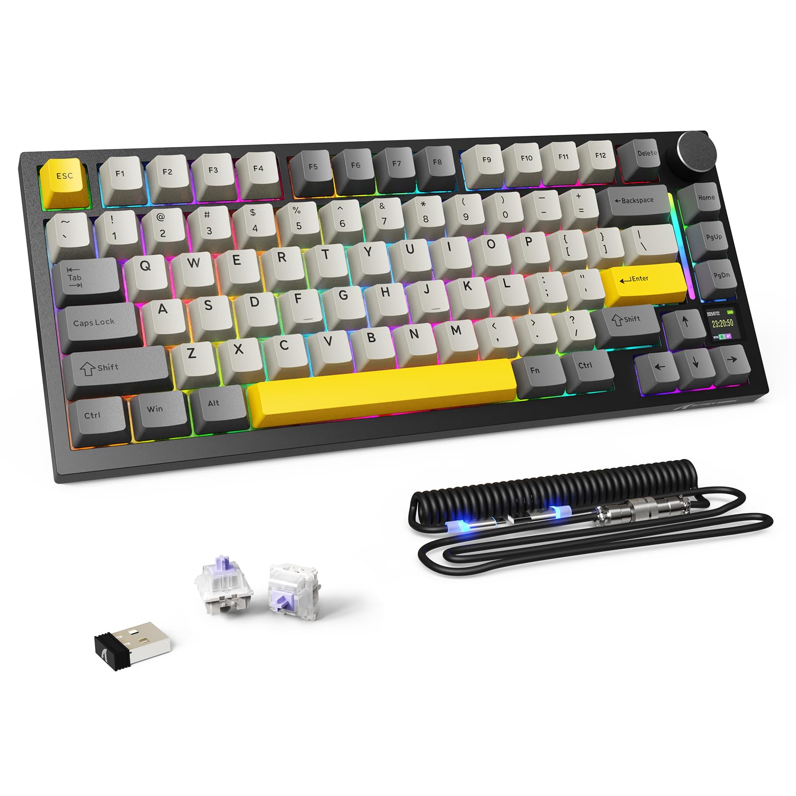 MAMBASNAKE Attack Shark X820 Ultra Tastiera Meccanica da Gioco Wireless 2.4G/BT/Usb C, QWERTY TKL 75% LIGHTSYNC RGB Chroma, TFT Schermo, Gasket Cuscino Foam Hot-swap, Cavo Spirale- Gift Switch/Grigio