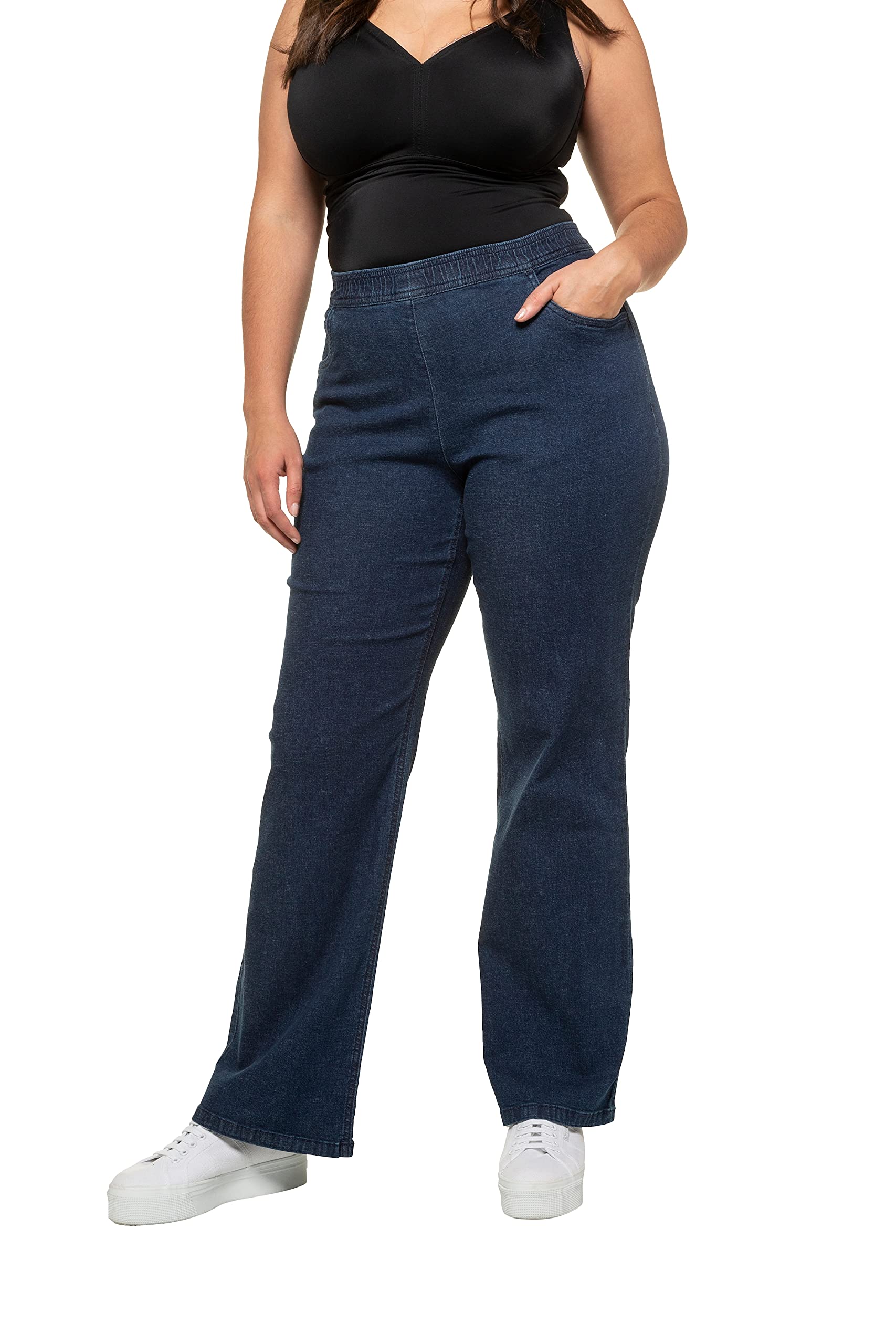 Ulla Popken Femme Grandes Tailles Jean Large Mary, Coupe Ample à 5 Poches, Ceinture élastique 725331