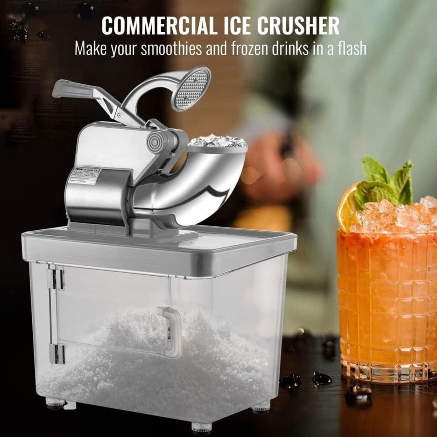Trituradora de hielo eléctrica con cuchillas dobles de acero inoxidable, caja de almacenamiento de 4,4 L, máquina for hacer conos de nieve, máquina for afeitar hielo for restaurantes, bares, fiestas e