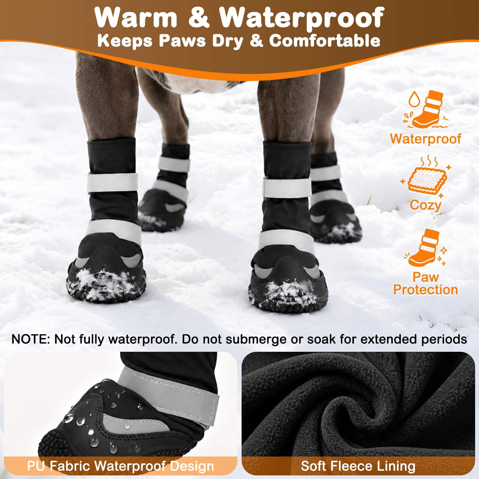 LUCKYPAW Chaussures d'hiver imperméables pour chien avec doublure en