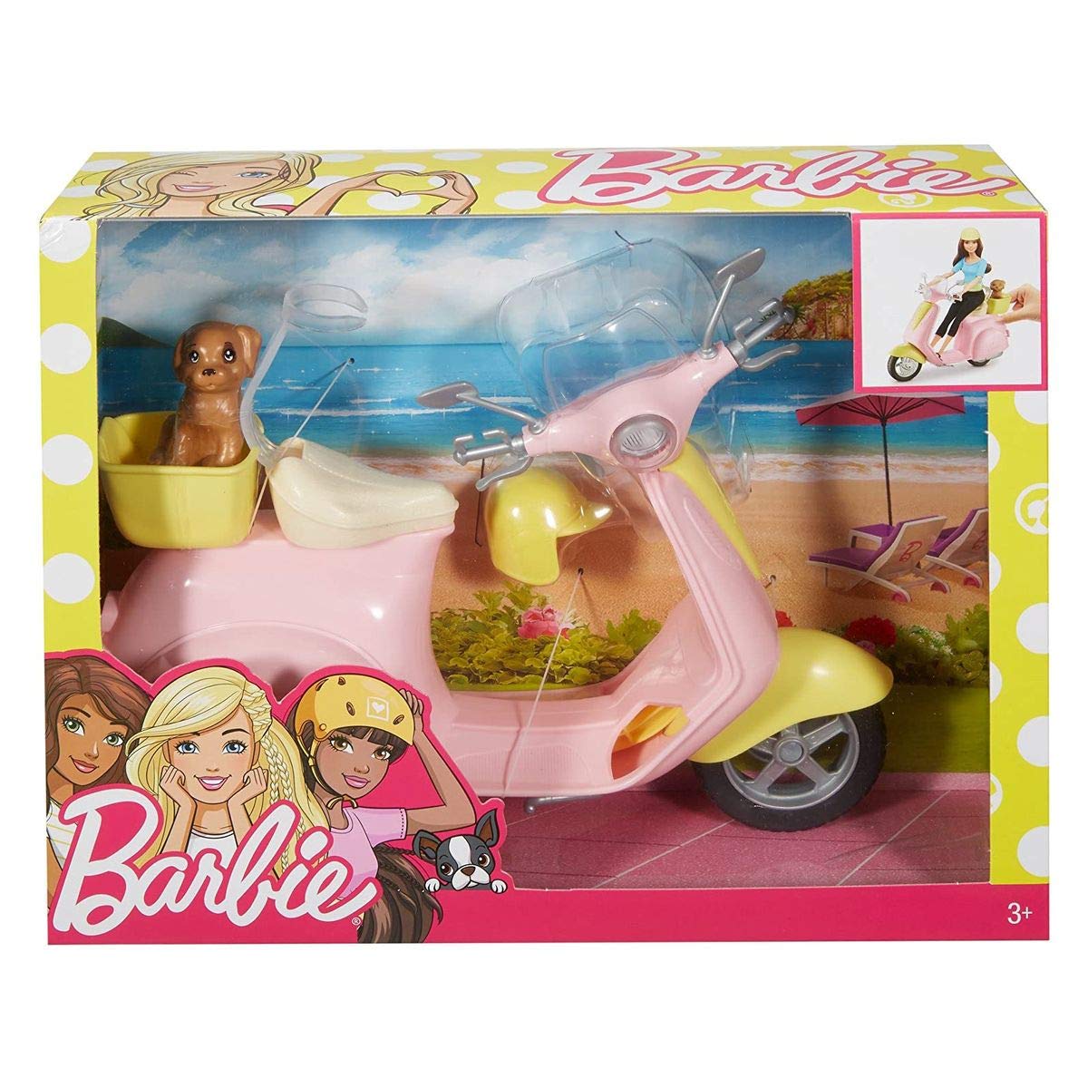 Barbie Moto Scooter Rosa de muñeca y Perrito (Mattel DVX56)