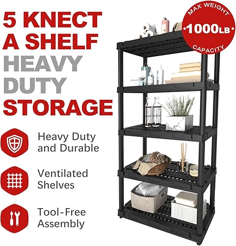 Miniatura 5 de Estantes de plástico, estantería de garaje de 5 niveles, estante de almacenamiento, estantes de 72.44 pulgadas de alto y almacenamiento, estantería