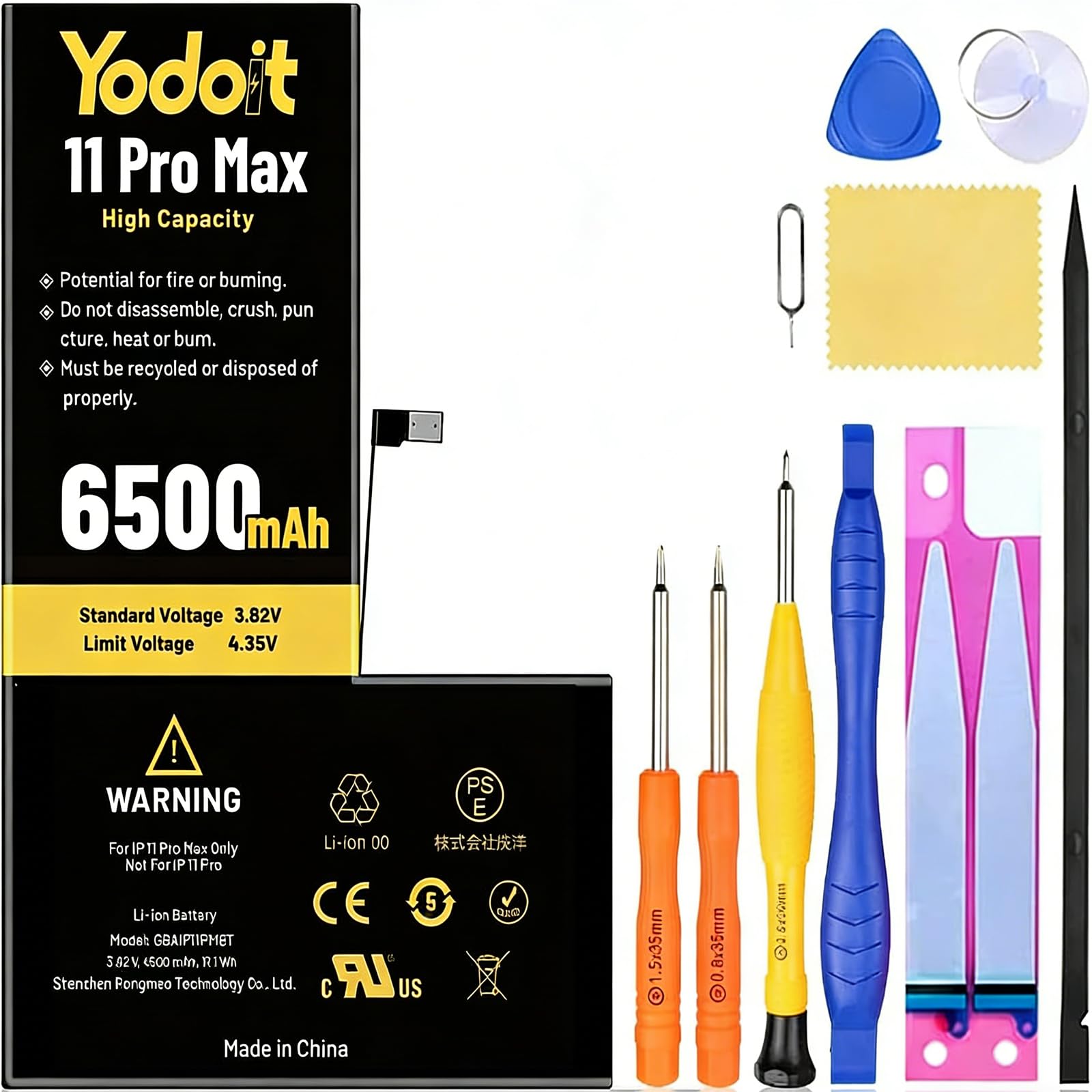 Sponsored Ad – Yodoit for iPhone 11 Pro Max Battery Replacement 6500mAh Battery High Capacity 0 Cycle Replacement for Model A2161, A2218, A2220 with Repair Tool Kit & Adhesive
