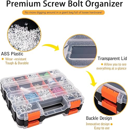Miniatura 3 de Organizador de tornillos, organizador de piezas pequeñas, caja de almacenamiento de hardware, 34 compartimentos extraíbles, caja de almacenamiento