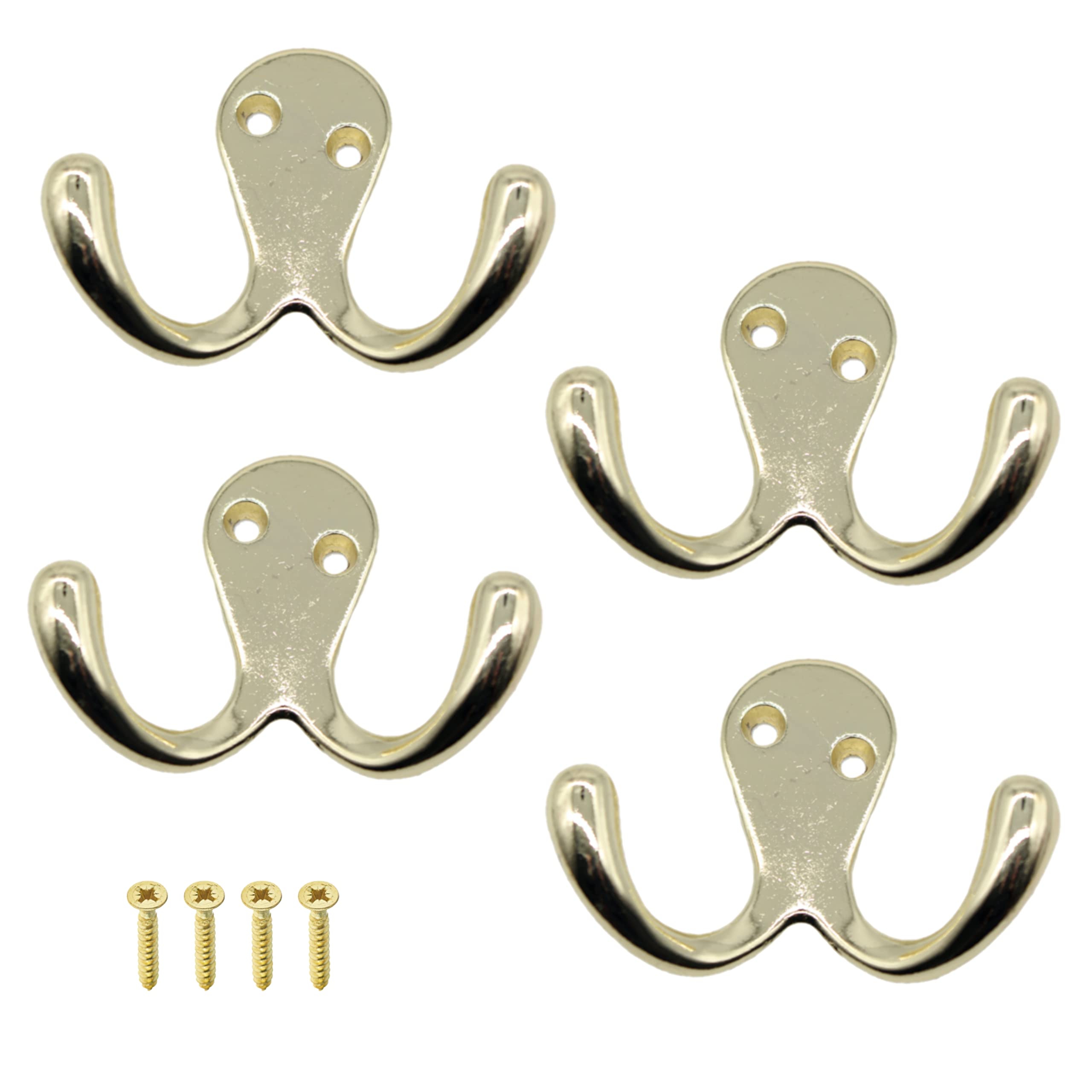 EAI Double Robe Wall Hanger Hook for Coats Bath Towels 55x76mm Pack of 4 (Brass)