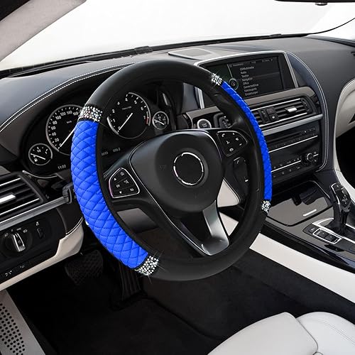 Funda de cuero suave brillante para volante, protector antideslizante para volante de automóvil, 15 pulgadas de diamantes de imitación de cuero