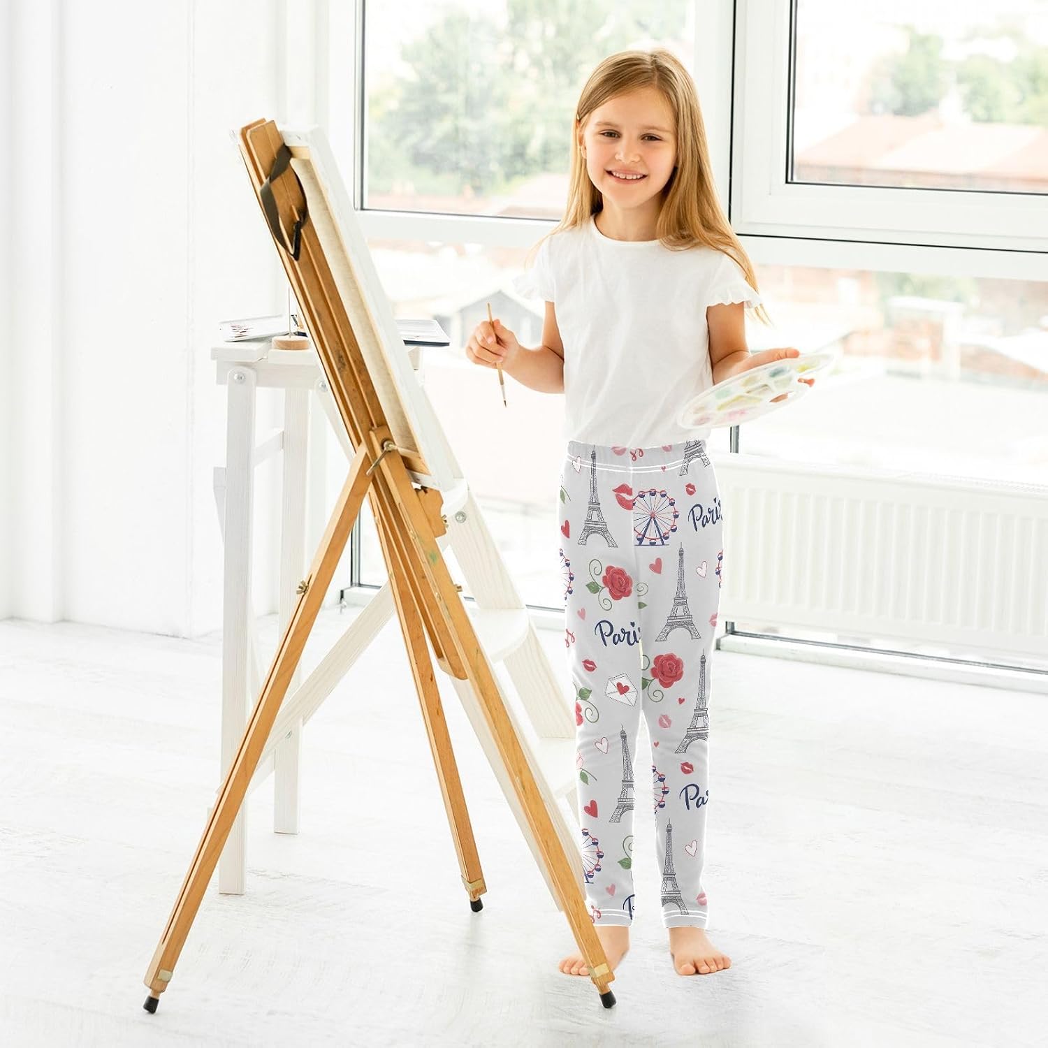 Girls Activewear Leggings Paris Roses Grey