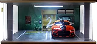 1/18 Scale Model Car Display Case - 1:18 Car Garage Display Case with Clear Acrylic Cover and LED Lighting for Die-Cast Cars, 2 Parkings Green
