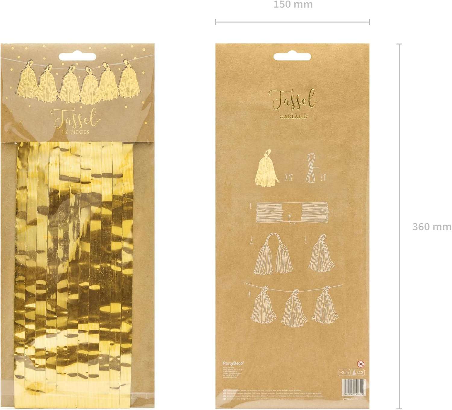 Party Deco Tissue Paper Tassel Garland Tassels - 30 cm, 1.5 m, Gold - Tissue Paper for Hanging for Event, Birthday, Anniversary, Wedding, Baby Shower, Valentine's Day