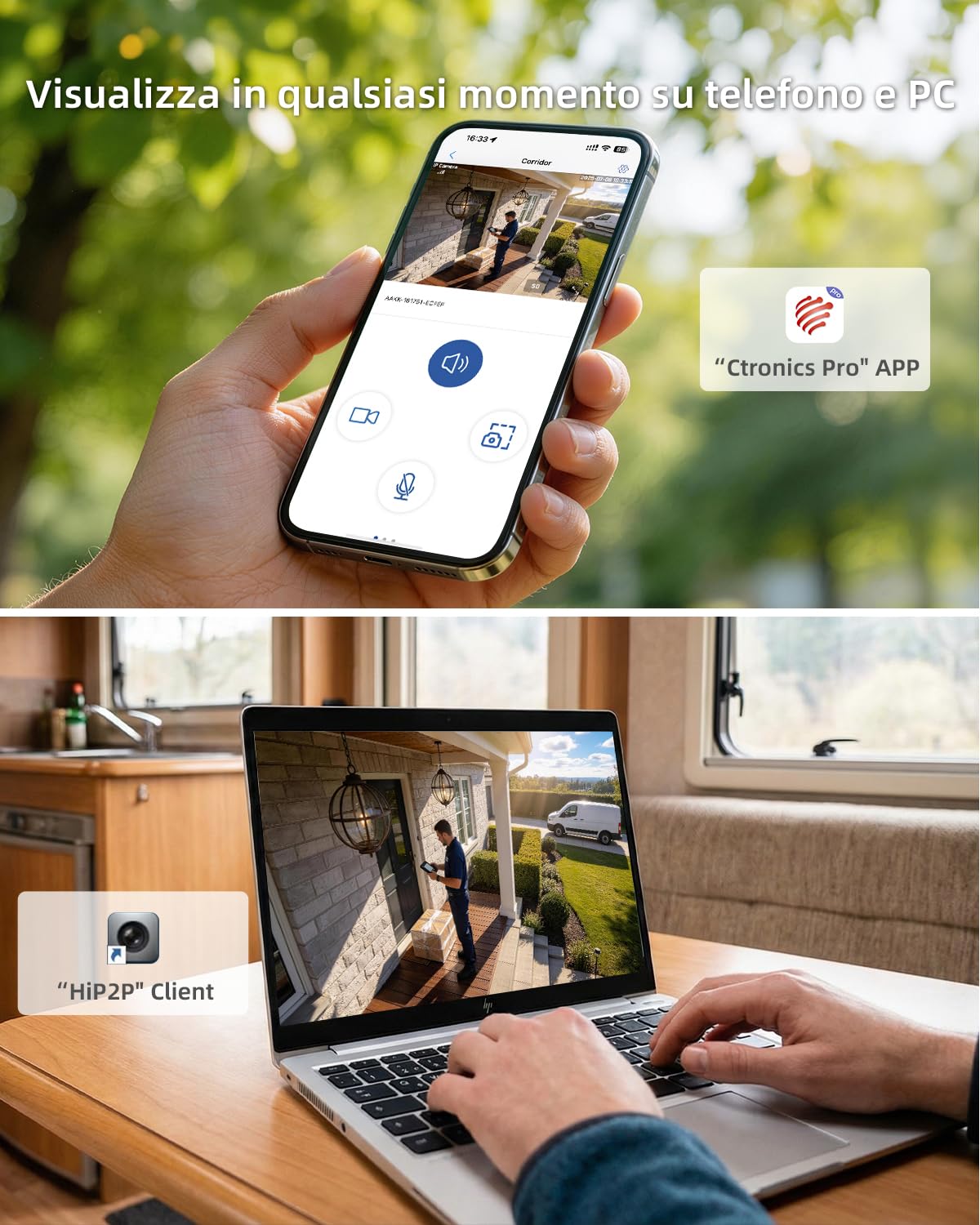 Ctronics 2K 3MP Telecamera Wifi Esterno a Batteria, 100% Senza Fili PTZ Telecamera con Pannello Solare Pan 355°/Tilt 95° Radar PIR Doppia Modalità di Rilevazione e Audio Bidirezionale IP66 | 100% Senza Fili,PTZ con Pannello Solare,Pan 355°/Tilt 95°,Radar