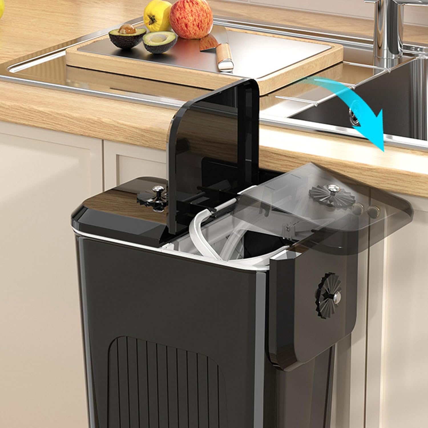 Wall Mounted Compost Bin Dry and Wet Separation Rubbish Holder Trash Can with Two Lid for Under Sink or Desk Home Bathroom Waste Bin