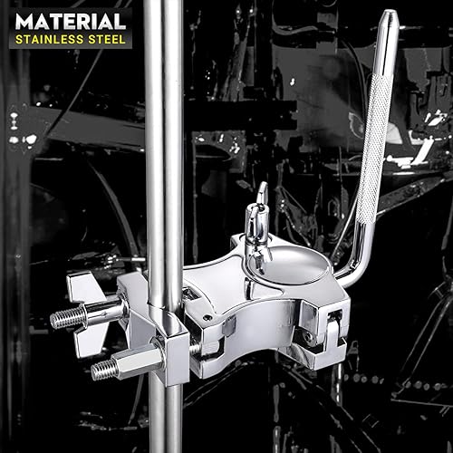 Miniatura 4 de Facmogu Abrazadera de cencerros de barra en L plateada, soporte de percusión para cencerro, juego de batería de accesorios de cencerro, abrazadera