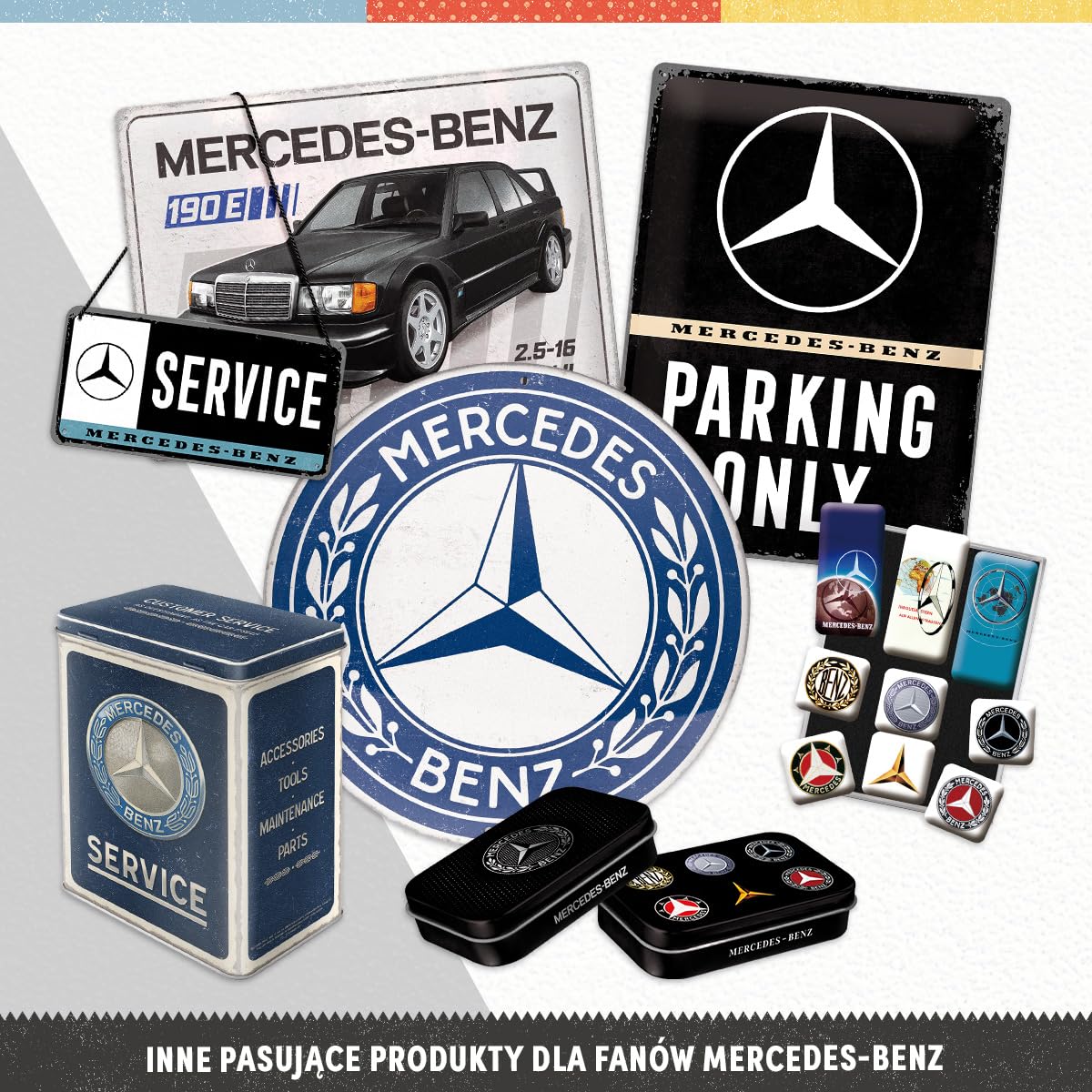 Nostalgic-Art Pudełko do przechowywania w stylu retro, L, 3 l, Mercedes-Benz – niebieski emblemat serwisowy – pomysł na prezent dla fanów Mercedes-Benz, oficjalny produkt licencyjny (OLP), duża