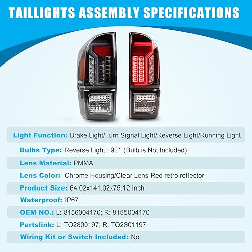 Miniatura 6 de CPW Luces traseras compatibles con Toyota Tacoma 2016 2017 2018 2019 2020 2021 2022 y 2023 luces traseras de barra de tubo LED lente transparente