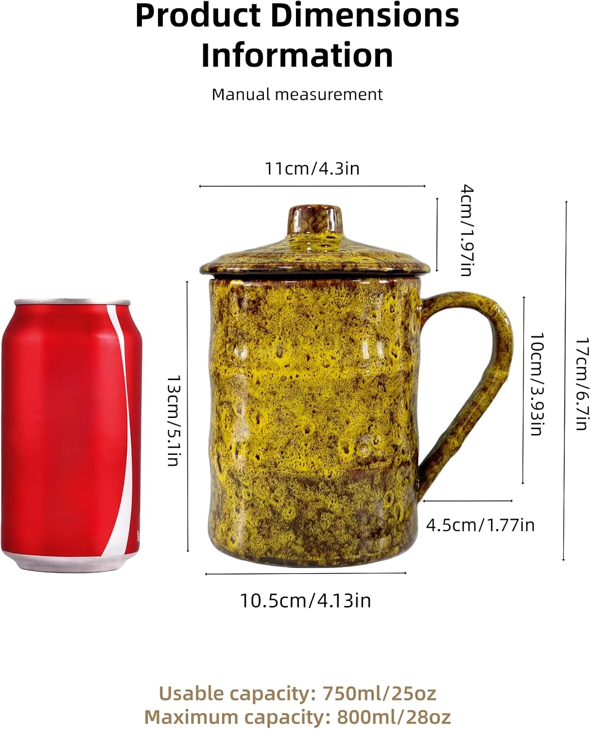 Large Coffee Mug with Handle and Lid 26 oz Bamboo Oversized Yellow image 2