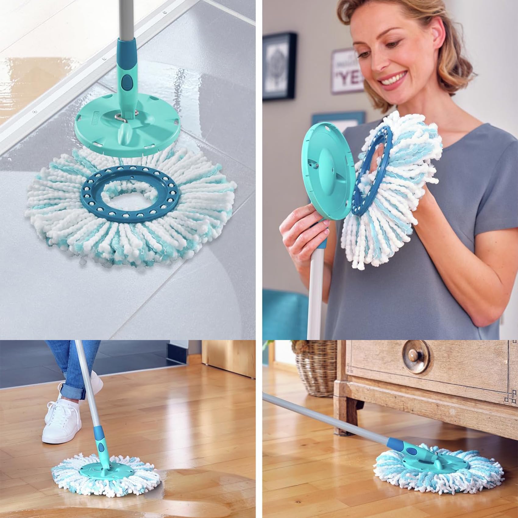 4 sztuki wymiennych pokrowców do mopa Clean Twist Disc Mop Micro Set, głowica zamienna, do wszystkich rodzajów podłóg, pochłania brud, usuwa 99%