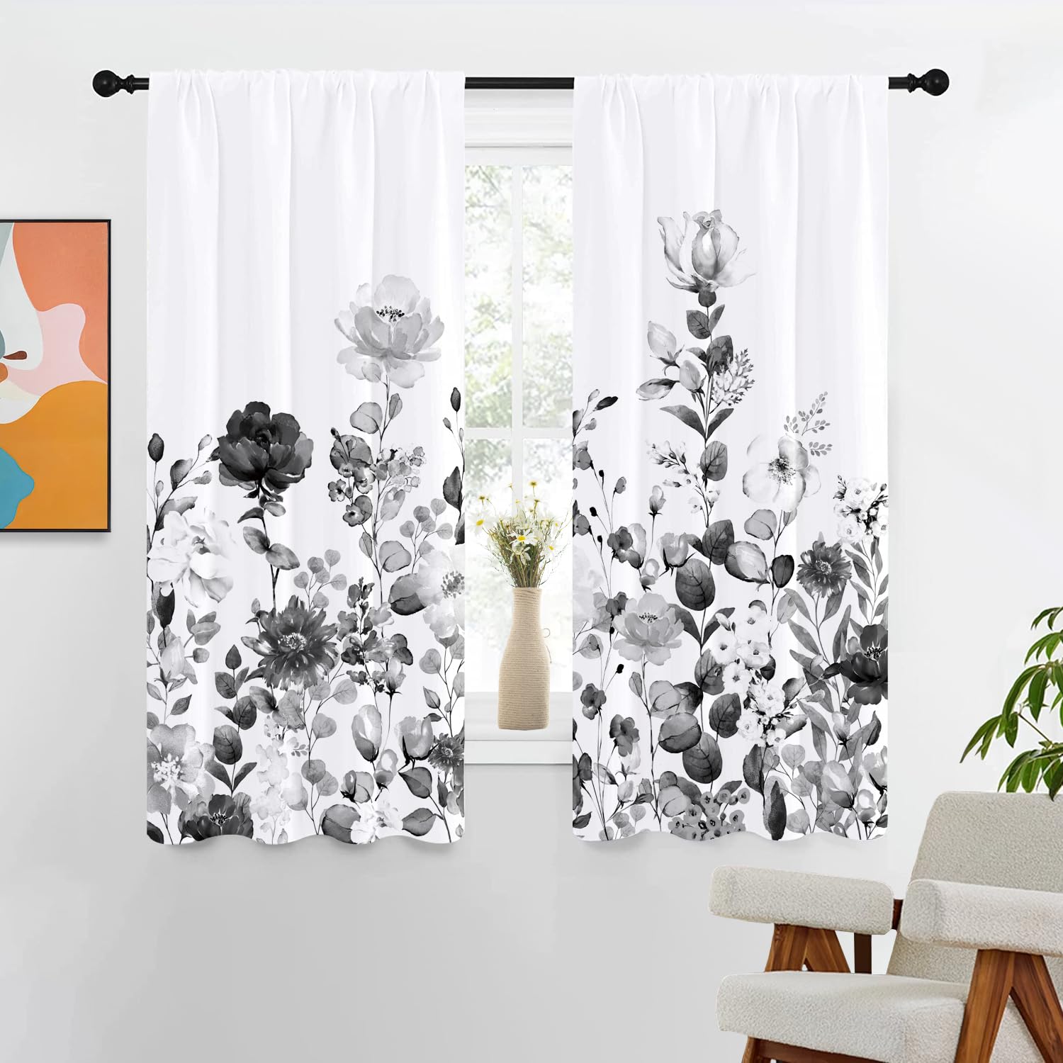 Amazon.com: Kikiry Black Grey Floral Curtains 42