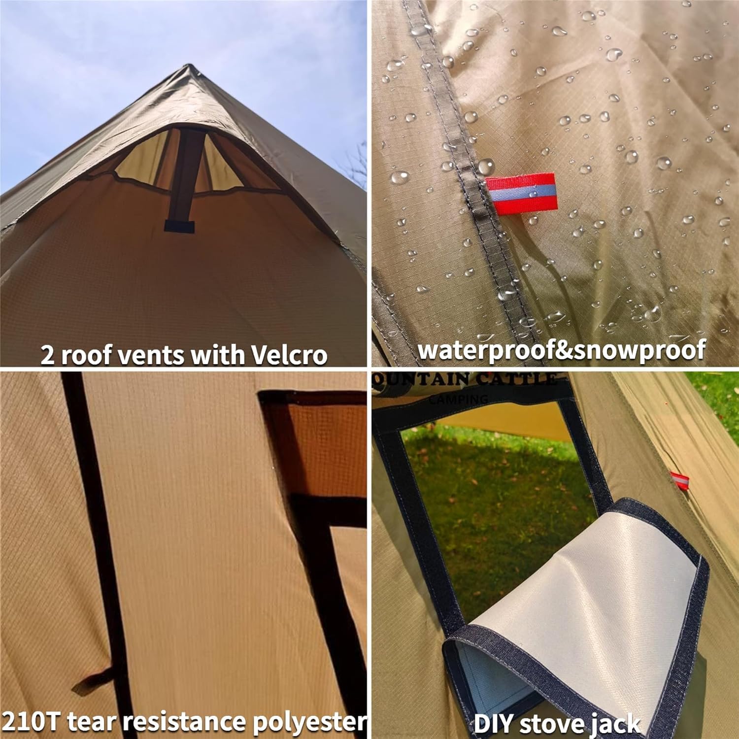 DANCHEL OUTDOOR Backpacking Large Hot Tent w/Stove Jack, Portable Tipi Tent with TSG Titanium Folding Wood Stove for 4-6 Person Winter Camping Hunting, 5m/16.4ft